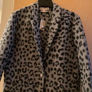 NWT Michael Kors Gunmetal Cheetah Print Car Coat